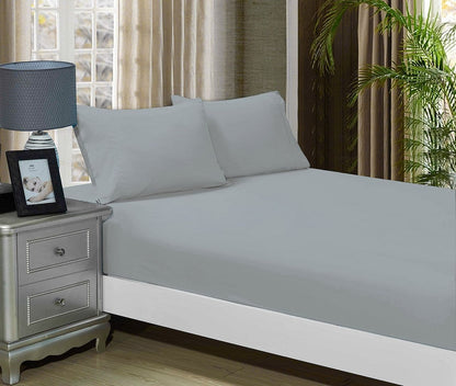 1000TC Ultra Soft Fitted Sheet &amp; 2 Pillowcases Set - Double Size Bed - Silver-Home &amp; Garden &gt; Bedding-PEROZ Accessories