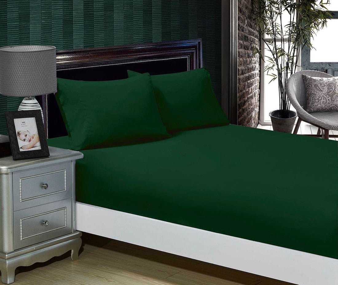 1000TC Ultra Soft Fitted Sheet &amp; 2 Pillowcases Set - Double Size Bed - Dark Green-Home &amp; Garden &gt; Bedding-PEROZ Accessories
