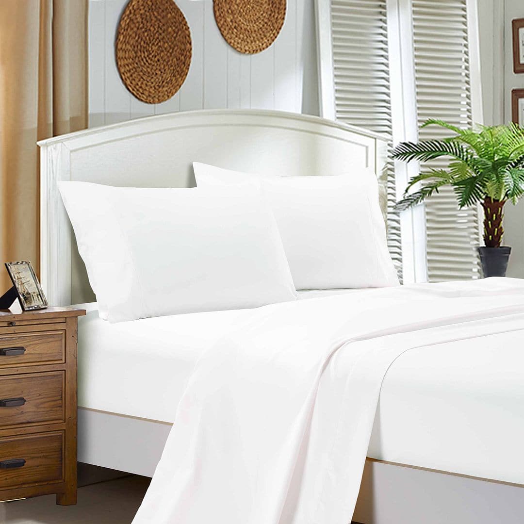 1000TC Ultra Soft Double Size Bed White Flat &amp; Fitted Sheet Set-Home &amp; Garden &gt; Bedding-PEROZ Accessories
