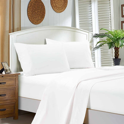 1000TC Ultra Soft Double Size Bed White Flat &amp; Fitted Sheet Set-Home &amp; Garden &gt; Bedding-PEROZ Accessories
