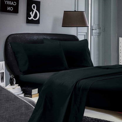 1000TC Ultra Soft Double Size Bed Black Flat &amp; Fitted Sheet Set-Home &amp; Garden &gt; Bedding-PEROZ Accessories