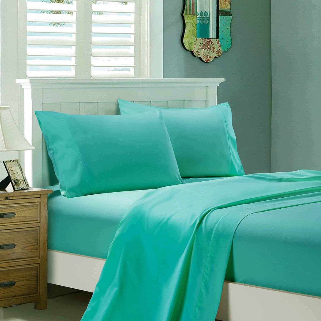 1000TC Ultra Soft Double Size Bed Teal Flat &amp; Fitted Sheet Set-Home &amp; Garden &gt; Bedding-PEROZ Accessories