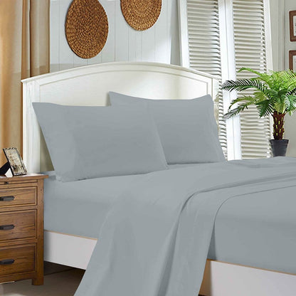 1000TC Double Size Bed Soft Flat &amp; Fitted Sheet Set Silver-Home &amp; Garden &gt; Bedding-PEROZ Accessories