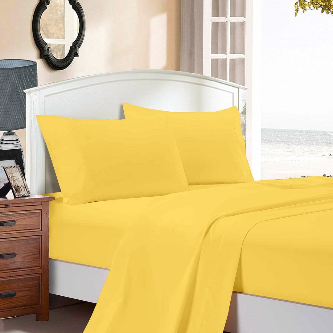 1000TC Ultra Soft Double Size Bed Yellow Flat &amp; Fitted Sheet Set-Home &amp; Garden &gt; Bedding-PEROZ Accessories