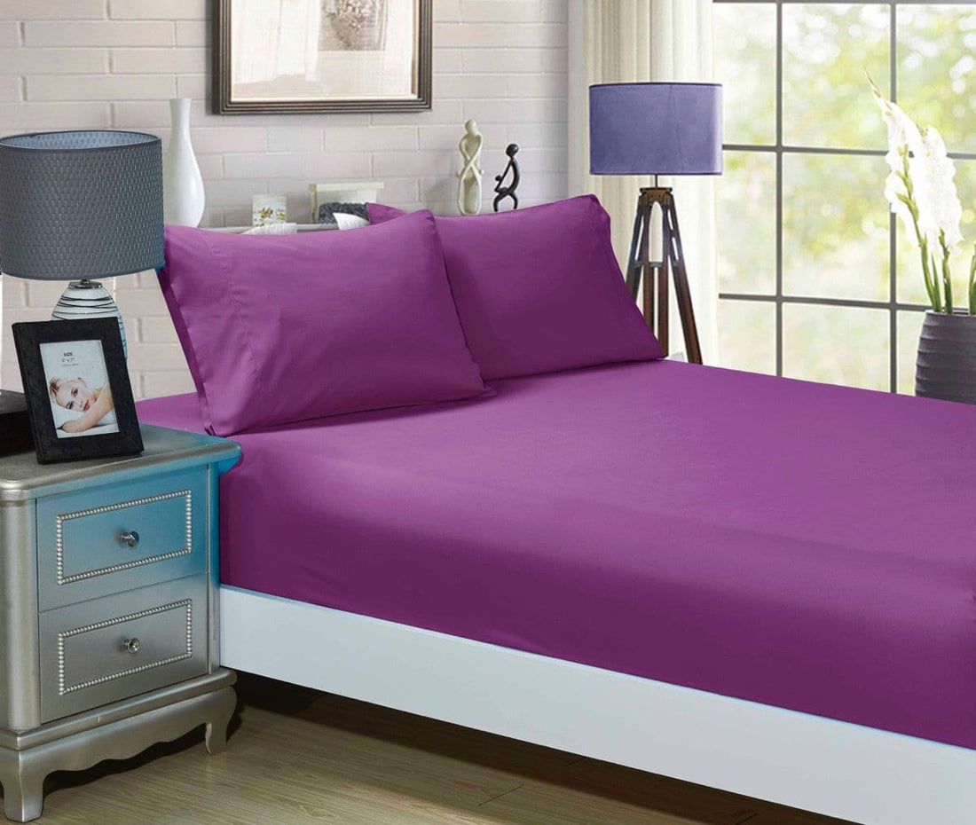 1000TC Ultra Soft Fitted Sheet &amp; 2 Pillowcases Set - King Size Bed - Purple-Home &amp; Garden &gt; Bedding-PEROZ Accessories