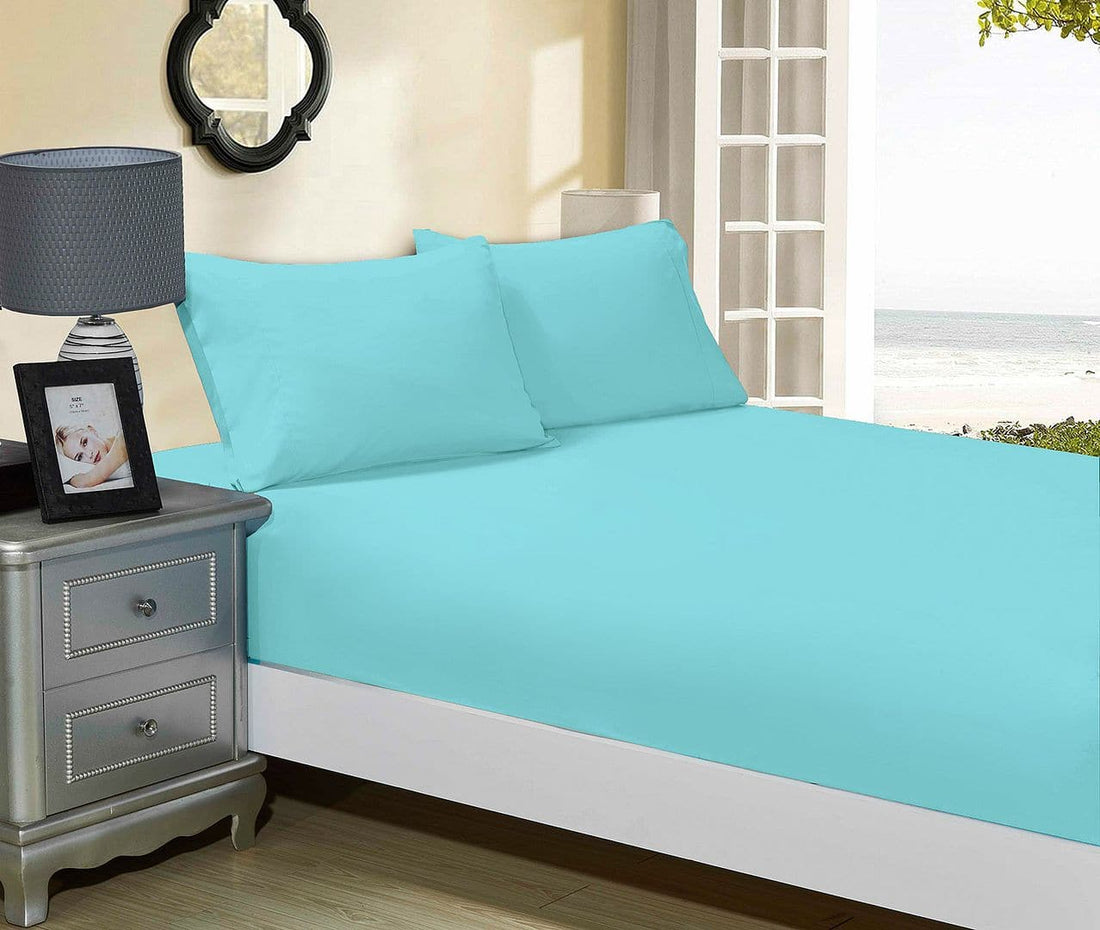 1000TC Ultra Soft Fitted Sheet &amp; 2 Pillowcases Set - King Size Bed - Aqua-Home &amp; Garden &gt; Bedding-PEROZ Accessories