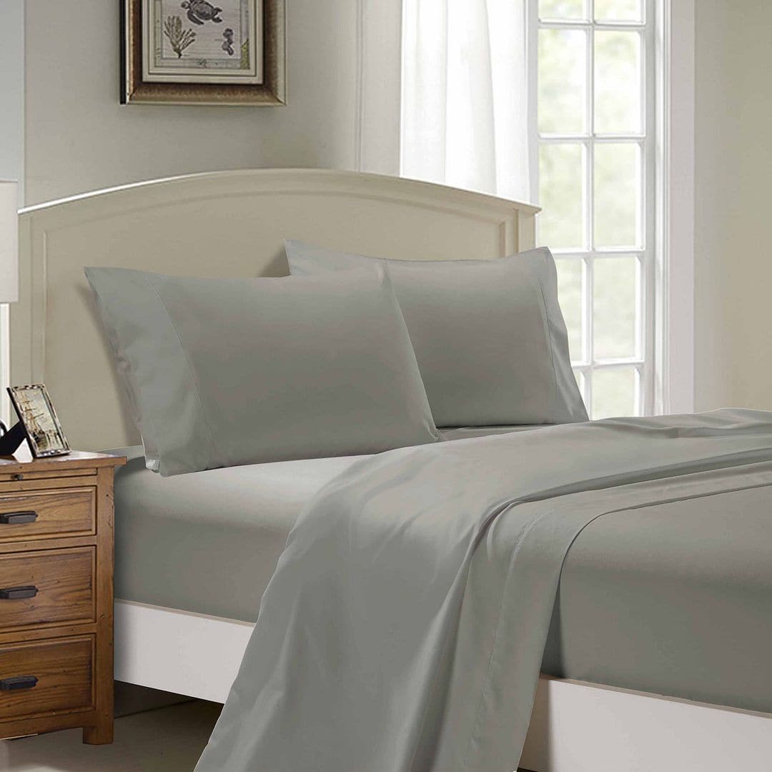 1000TC Ultra Soft King Size Bed Grey Flat &amp; Fitted Sheet Set-Home &amp; Garden &gt; Bedding-PEROZ Accessories