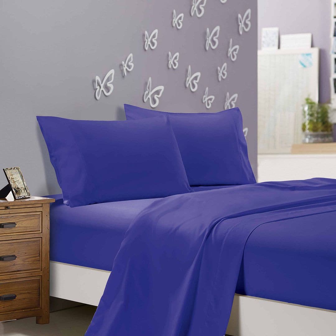 1000TC Ultra Soft King Single Size Bed Royal Blue Flat &amp; Fitted Sheet Set-Home &amp; Garden &gt; Bedding-PEROZ Accessories