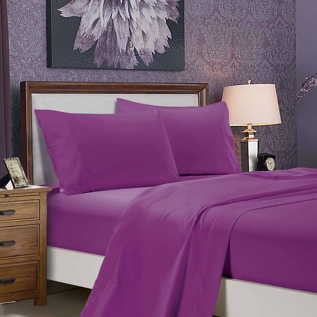 1000TC Ultra Soft Queen Size Bed Purple Flat &amp; Fitted Sheet Set-Home &amp; Garden &gt; Bedding-PEROZ Accessories