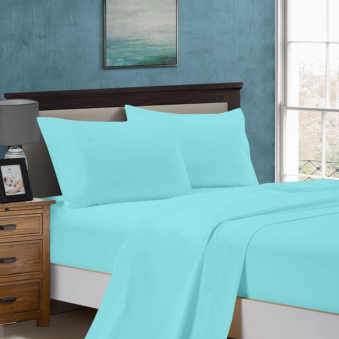 1000TC Queen Size Bed Soft Flat &amp; Fitted Sheet Set Aqua-Home &amp; Garden &gt; Bedding-PEROZ Accessories