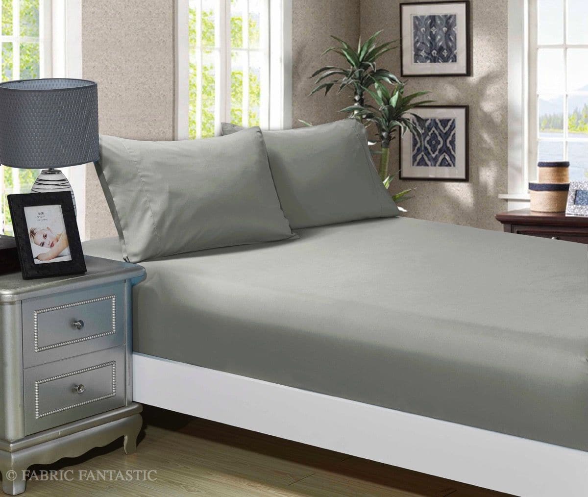 1000TC Ultra Soft Fitted Sheet &amp; Pillowcase Set - Single Size Bed -Grey-Home &amp; Garden &gt; Bedding-PEROZ Accessories