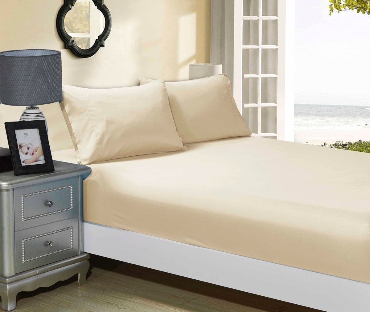1000TC Ultra Soft Fitted Sheet &amp; 2 Pillowcases Set - Super King Size Bed - Beige-Home &amp; Garden &gt; Bedding-PEROZ Accessories