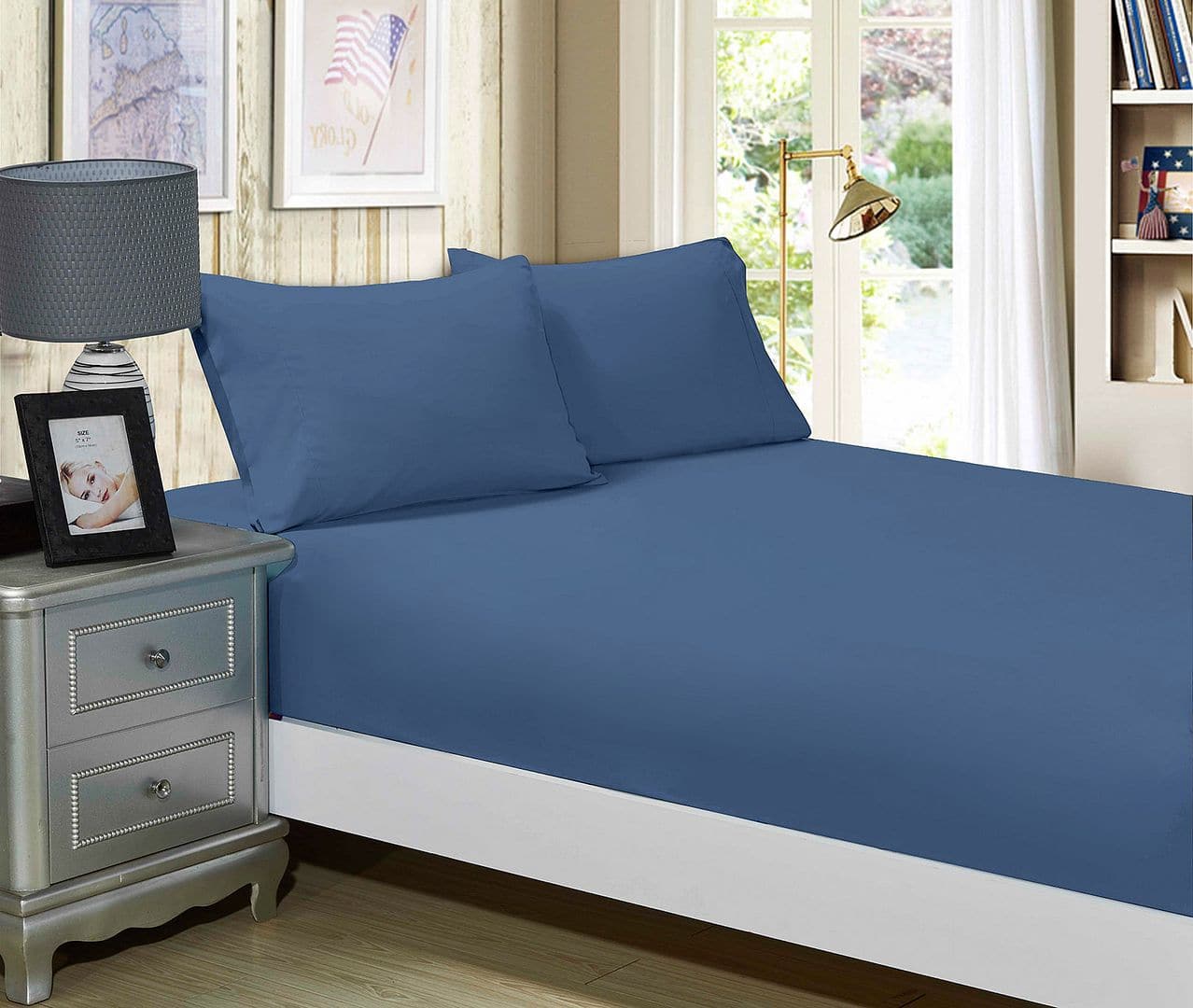 1000TC Ultra Soft Fitted Sheet &amp; 2 Pillowcases Set - Super King Size Bed - Greyish Blue-Home &amp; Garden &gt; Bedding-PEROZ Accessories