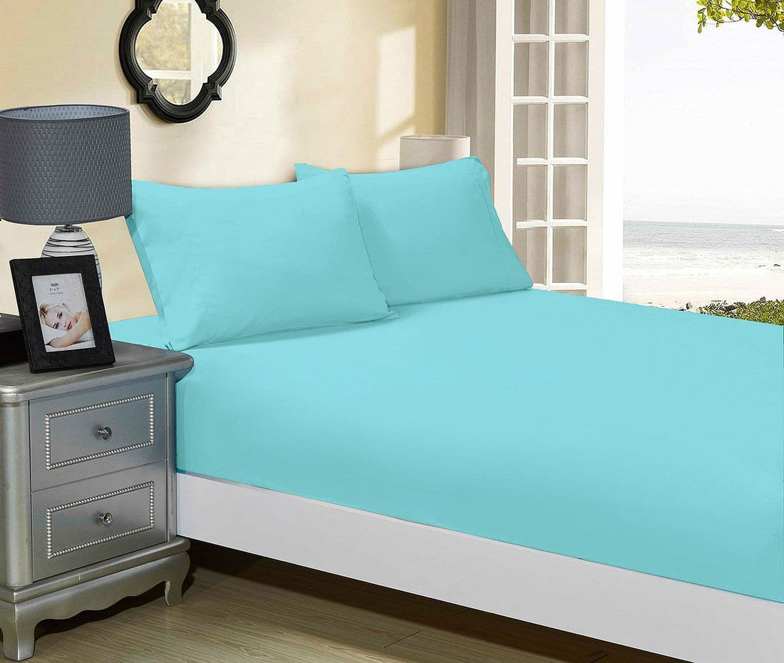 1000TC Ultra Soft Fitted Sheet &amp; 2 Pillowcases Set - Super King Size Bed - Aqua-Home &amp; Garden &gt; Bedding-PEROZ Accessories