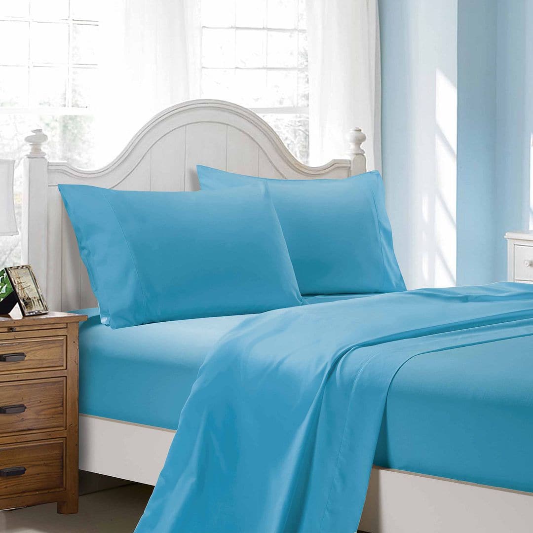 1000TC Ultra Soft Super King Size Bed Light Blue Flat &amp; Fitted Sheet Set-Home &amp; Garden &gt; Bedding-PEROZ Accessories
