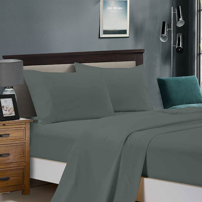 1000TC Ultra Soft Super King Size Bed Charcoal Flat &amp; Fitted Sheet Set-Home &amp; Garden &gt; Bedding-PEROZ Accessories