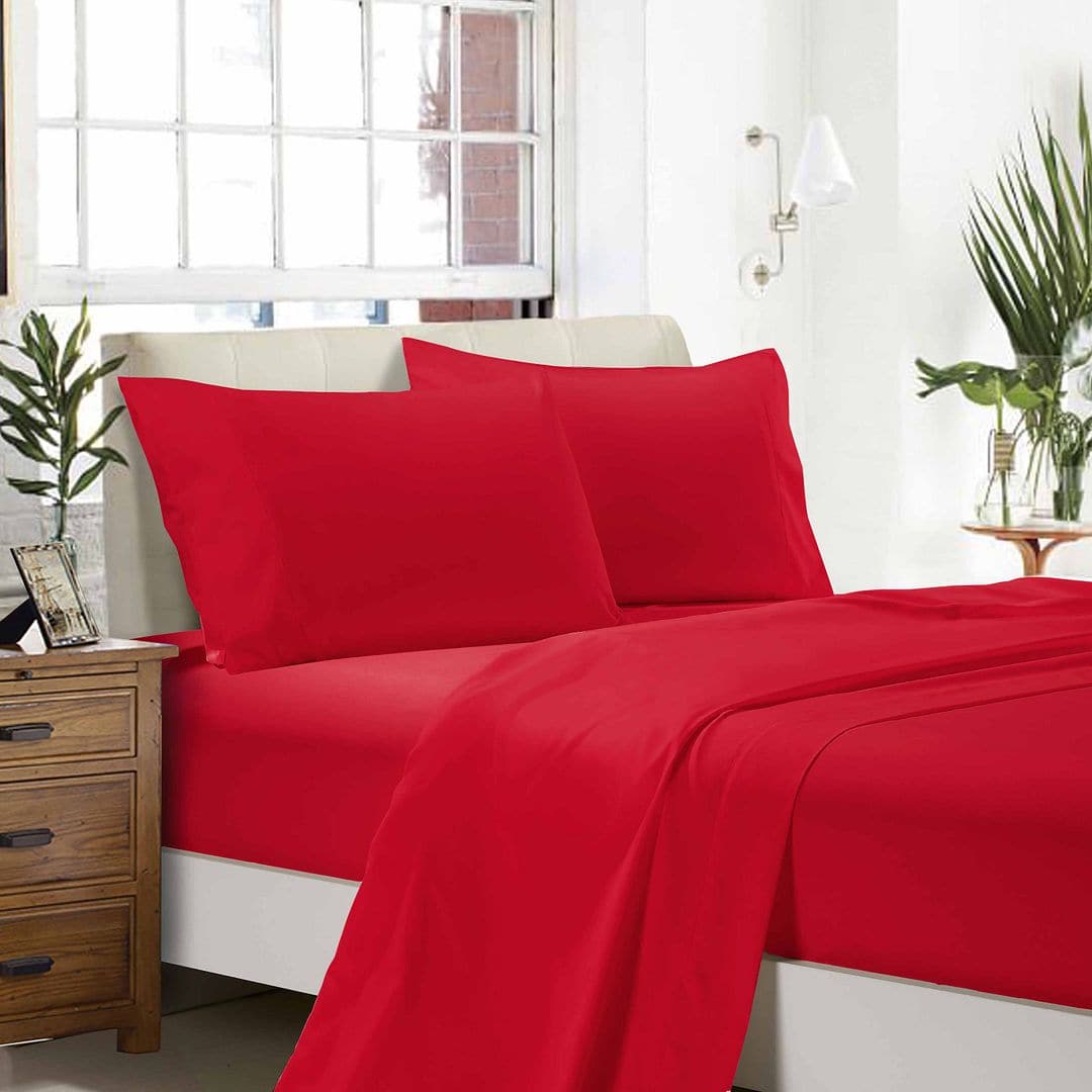 1000TC Ultra Soft Single Size Bed Red Flat &amp; Fitted Sheet Set-Home &amp; Garden &gt; Bedding-PEROZ Accessories
