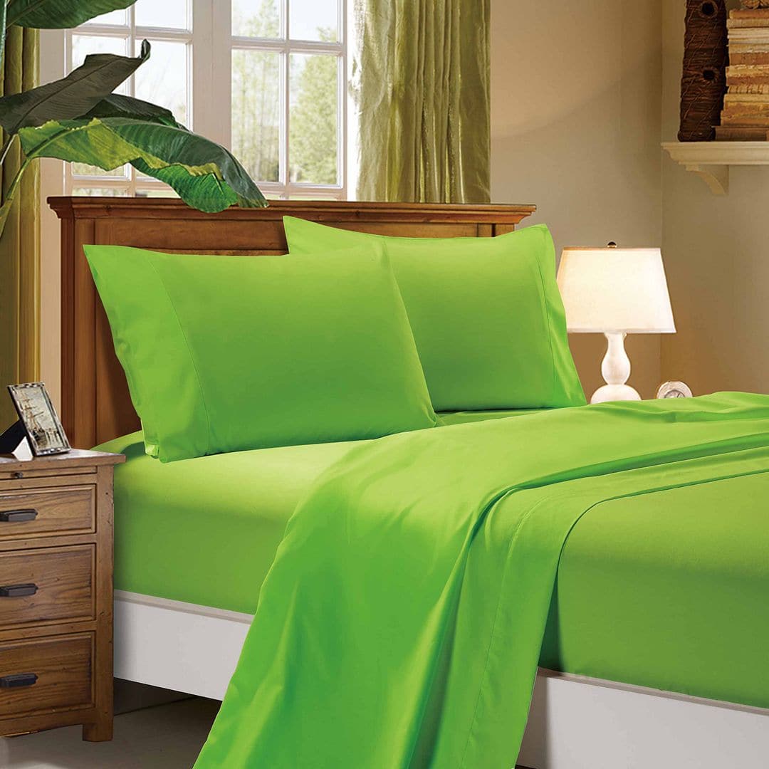 1000TC Ultra Soft Single Size Bed Green Flat &amp; Fitted Sheet Set-Home &amp; Garden &gt; Bedding-PEROZ Accessories