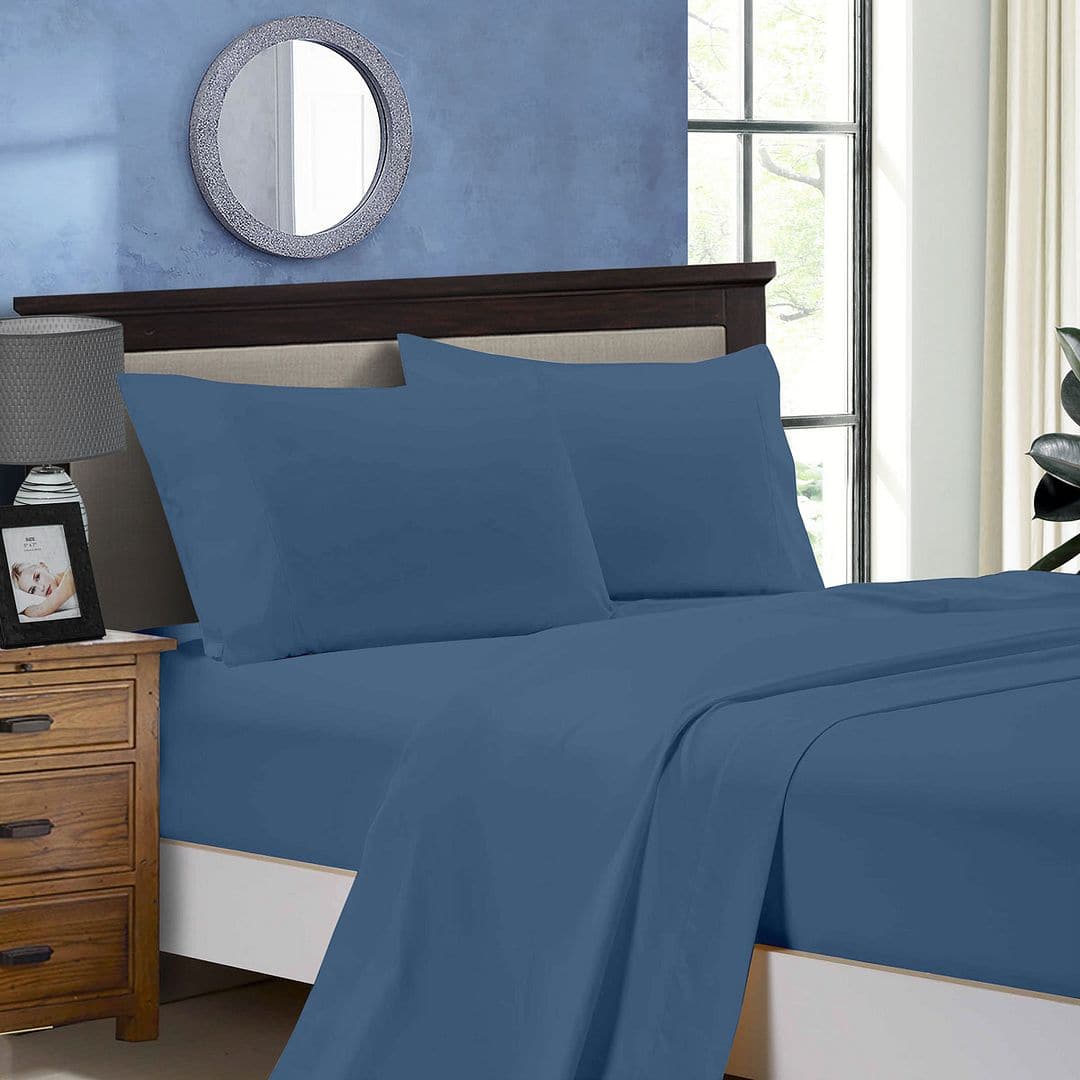 1000TC Single Size Bed Soft Flat &amp; Fitted Sheet Set Greyish Blue-Home &amp; Garden &gt; Bedding-PEROZ Accessories