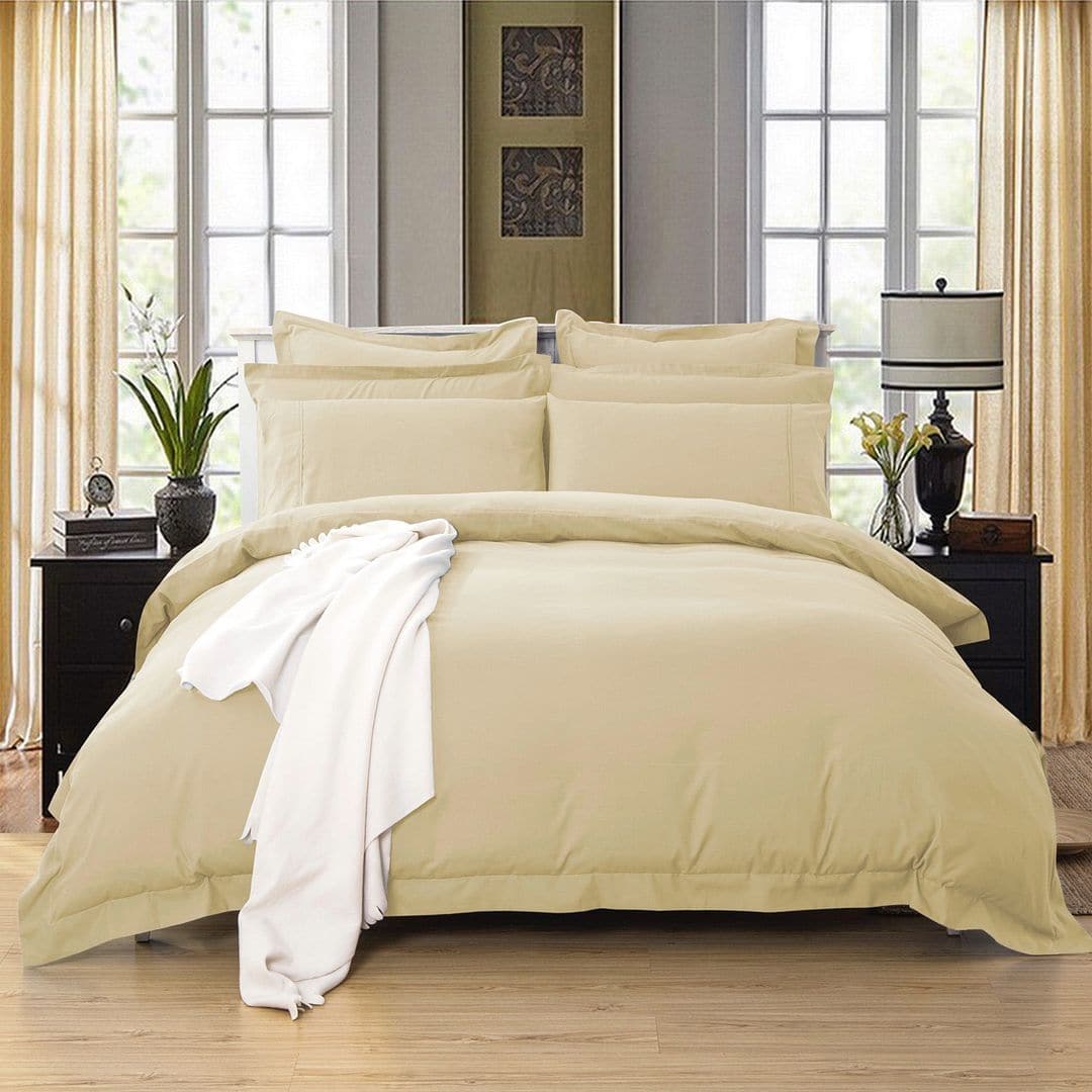 1000TC Tailored King Size Yellow Cream Duvet Doona Quilt Cover Set-Home &amp; Garden &gt; Bedding-PEROZ Accessories