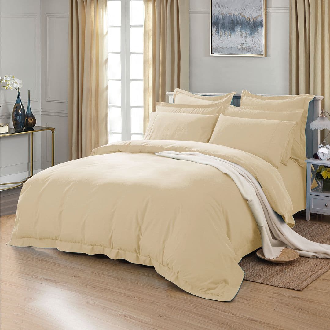 1000TC Tailored King Size Yellow Cream Duvet Doona Quilt Cover Set-Home &amp; Garden &gt; Bedding-PEROZ Accessories