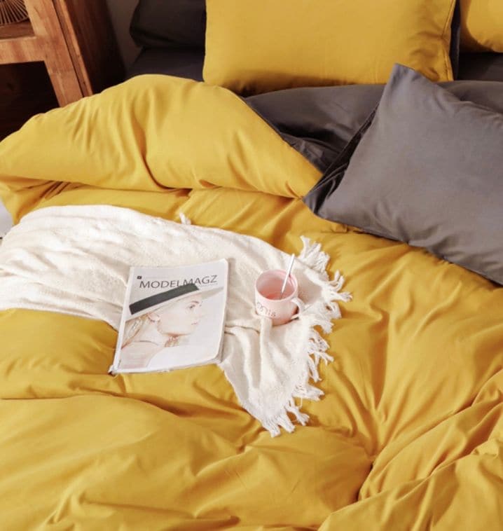 1000TC Reversible Queen Size Yellow and Grey Duvet Doona Quilt Cover Set-Home &amp; Garden &gt; Bedding-PEROZ Accessories