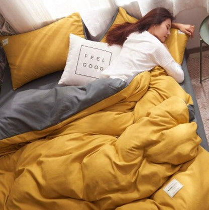 1000TC Reversible Super King Size Yellow and Grey Duvet Doona Quilt Cover Set-Home &amp; Garden &gt; Bedding-PEROZ Accessories
