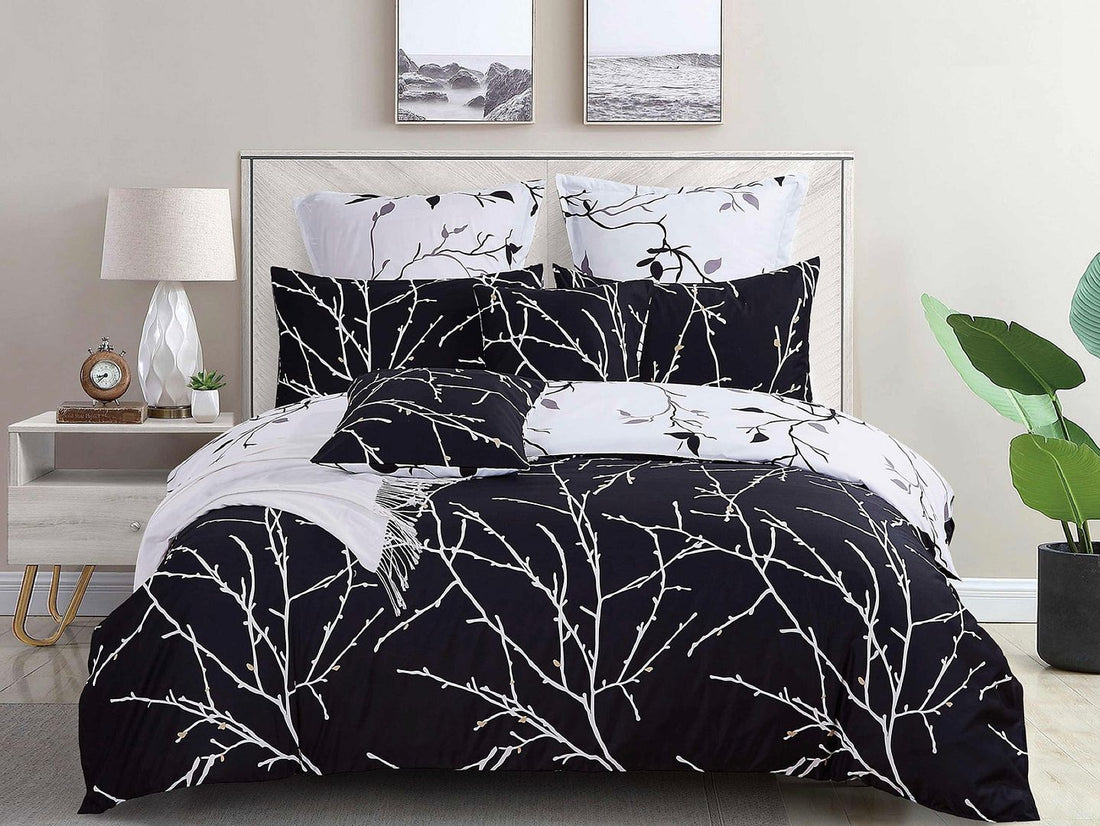 Tree Reversible King Size Bed Quilt/Doona/Duvet Cover Set Black-Home &amp; Garden &gt; Bedding-PEROZ Accessories