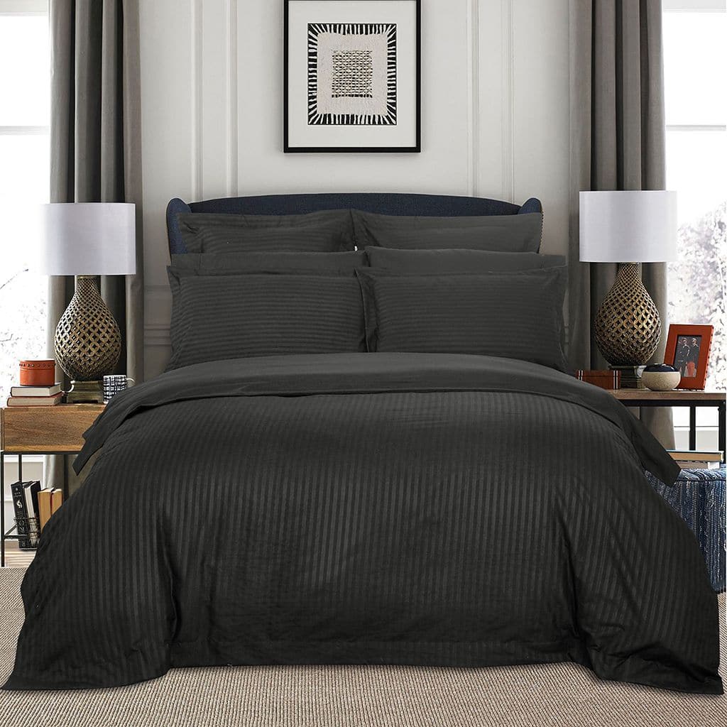 1000TC Ultra Soft Striped Queen Size Charcoal Duvet Doona Quilt Cover Set-Home &amp; Garden &gt; Bedding-PEROZ Accessories