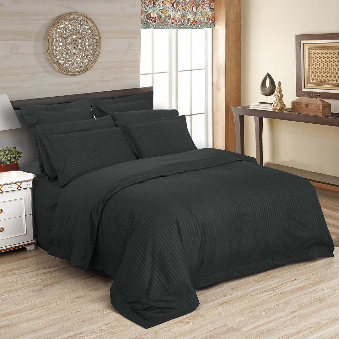 1000TC Ultra Soft Striped Queen Size Charcoal Duvet Doona Quilt Cover Set-Home &amp; Garden &gt; Bedding-PEROZ Accessories
