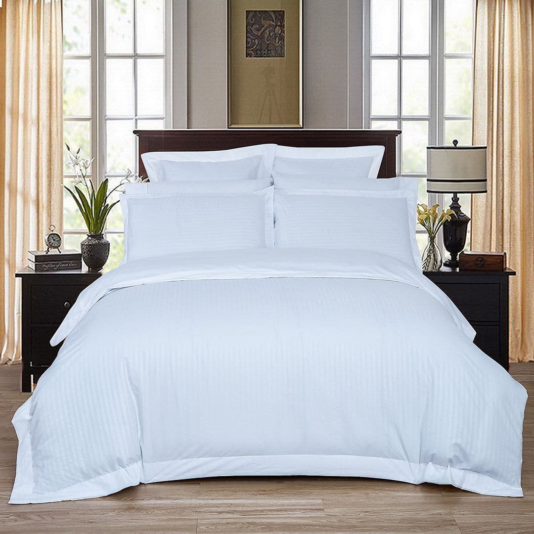 1000TC Ultra Soft Striped Super King Size White Duvet Doona Quilt Cover Set-Home &amp; Garden &gt; Bedding-PEROZ Accessories