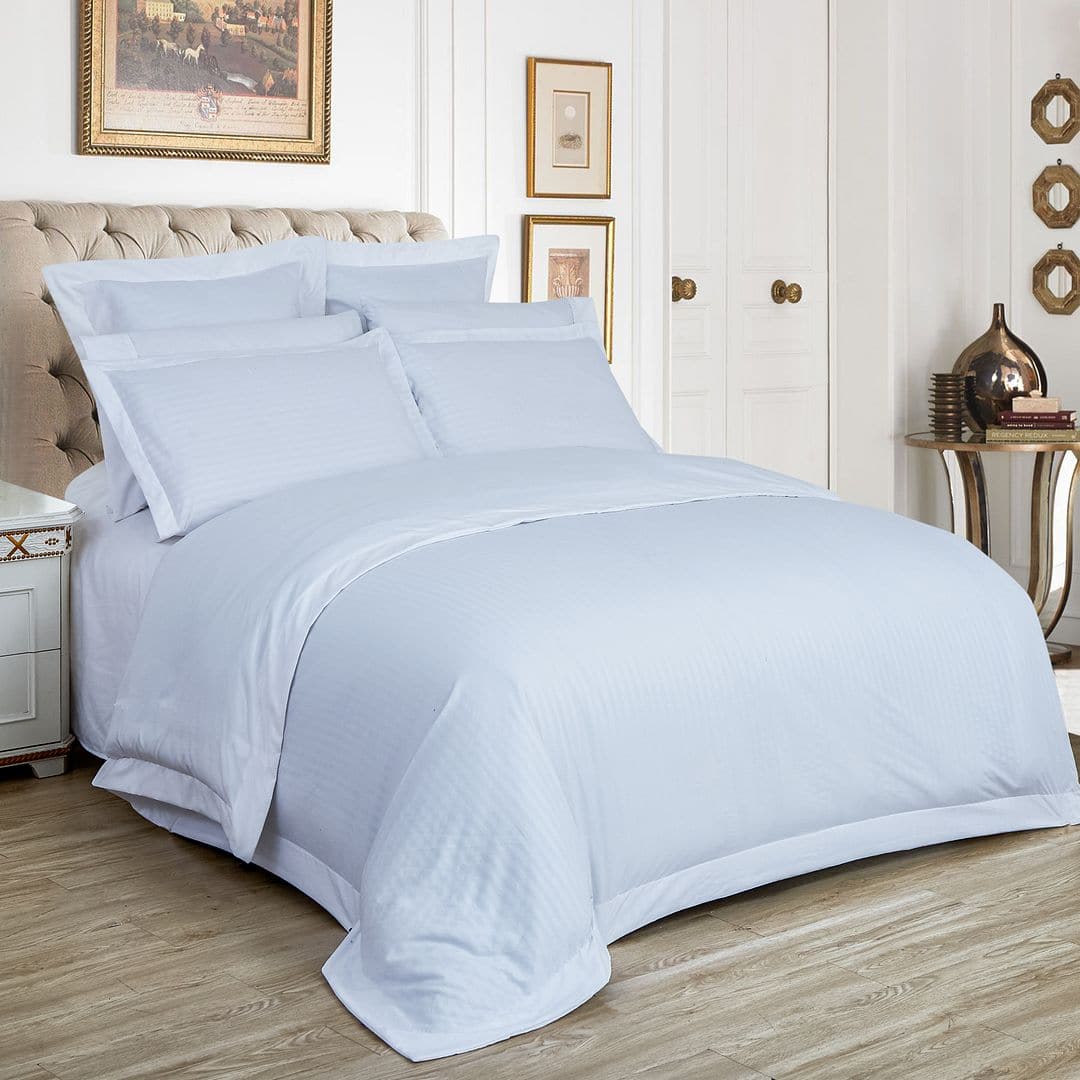 1000TC Ultra Soft Striped Super King Size White Duvet Doona Quilt Cover Set-Home &amp; Garden &gt; Bedding-PEROZ Accessories
