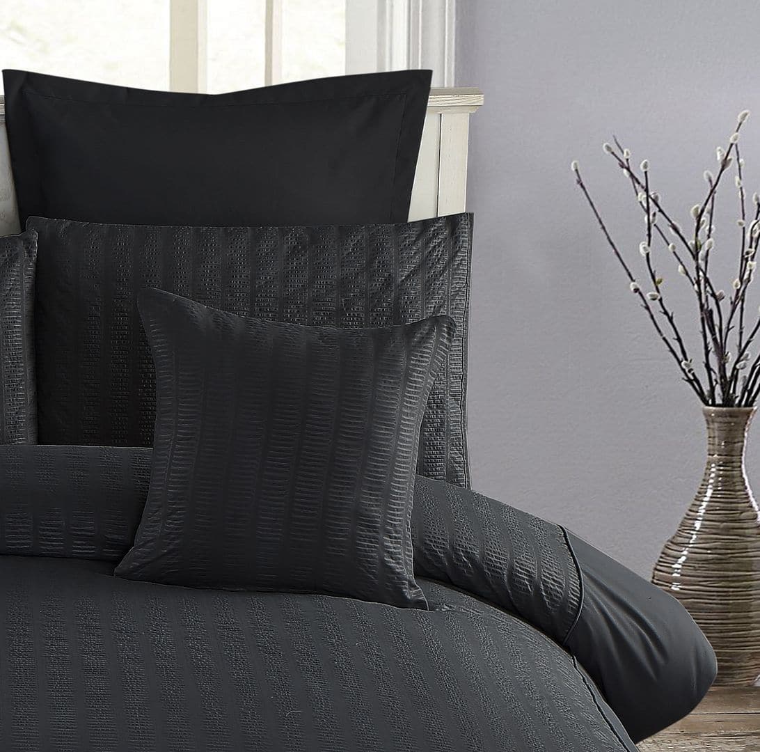 1000TC Premium Ultra Soft Seersucker Cushion Covers - 2 Pack - Black-Home &amp; Garden &gt; Bedding-PEROZ Accessories