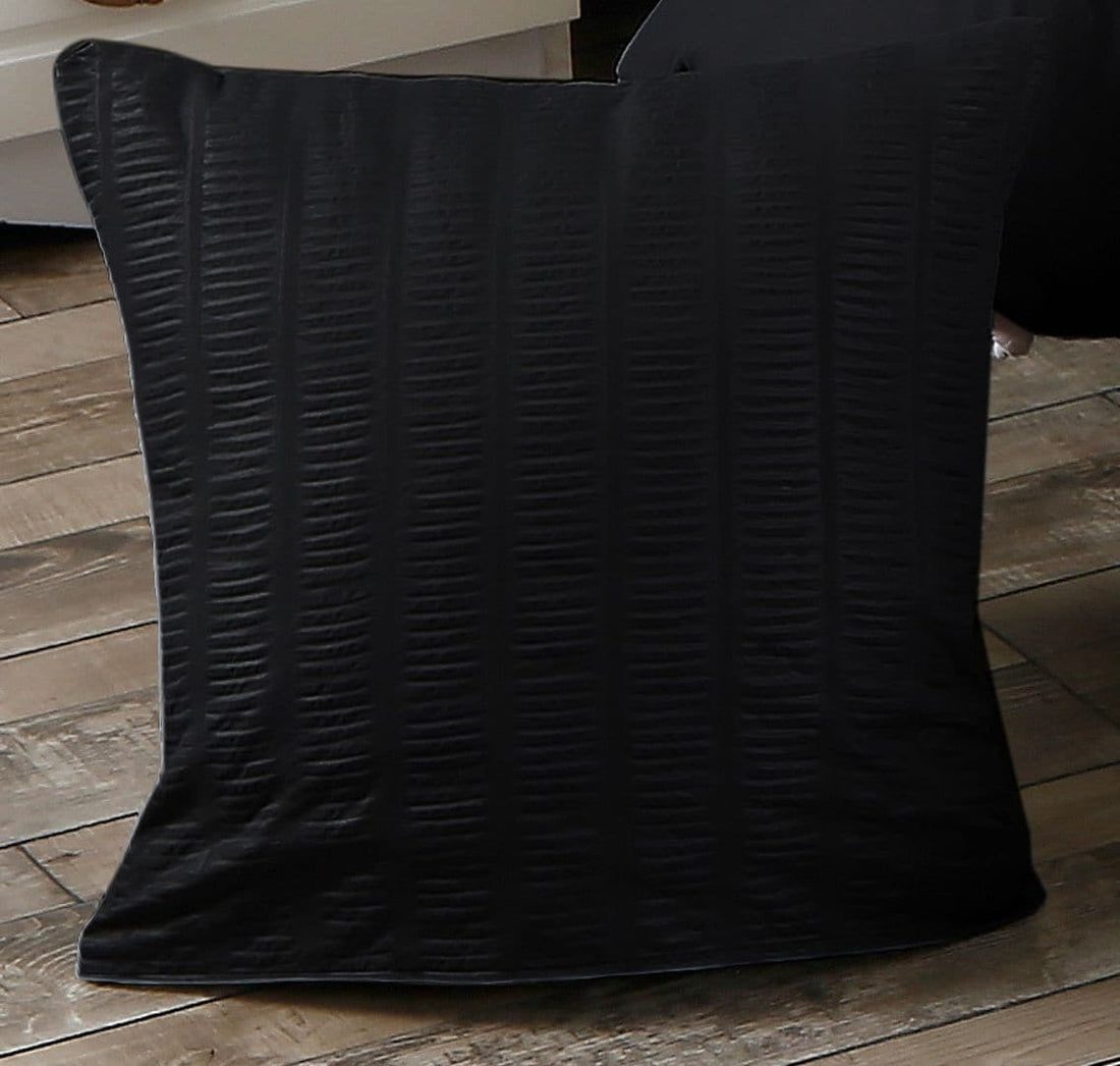 1000TC Premium Ultra Soft Seersucker Cushion Covers - 2 Pack - Black-Home &amp; Garden &gt; Bedding-PEROZ Accessories