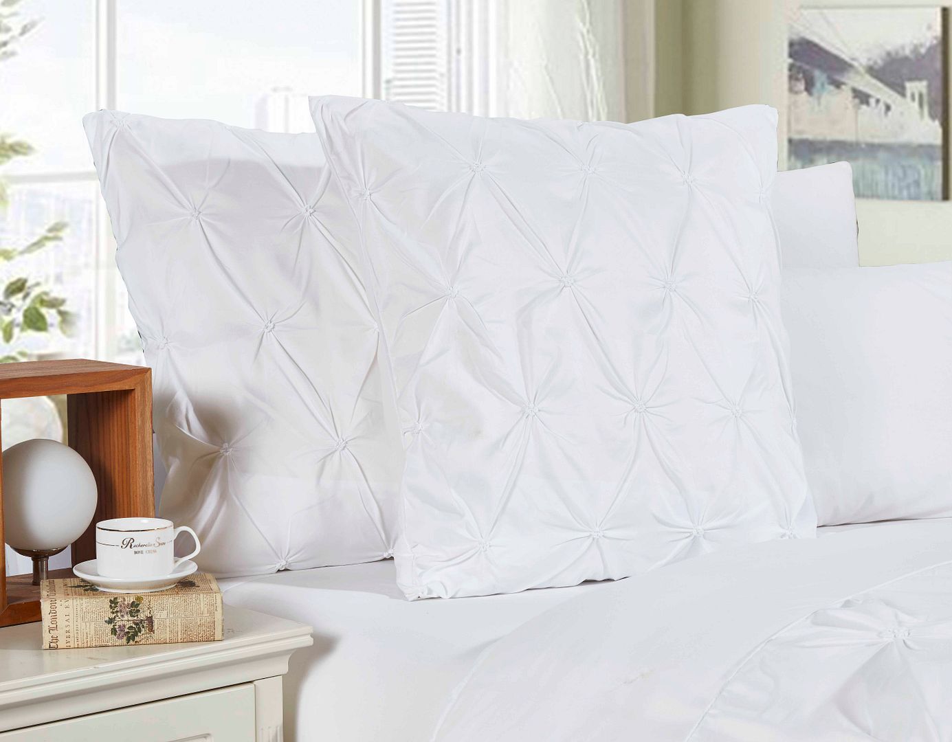 Diamond Pintuck Premium Ultra Soft European Pillowcases 2-Pack - White-Home &amp; Garden &gt; Bedding-PEROZ Accessories
