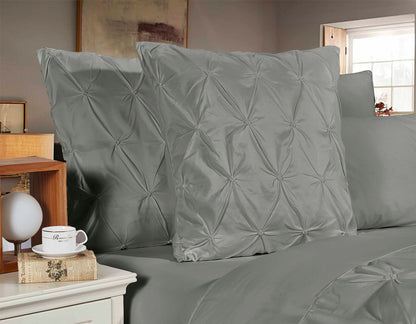 Diamond Pintuck Premium Ultra Soft European Pillowcases 2-Pack - Grey-Home &amp; Garden &gt; Bedding-PEROZ Accessories