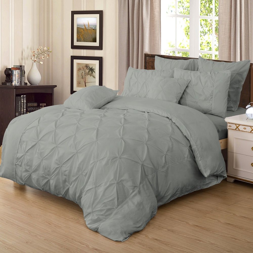 Diamond Pintuck King Size Grey Duvet Doona Quilt Cover Set-Home &amp; Garden &gt; Bedding-PEROZ Accessories