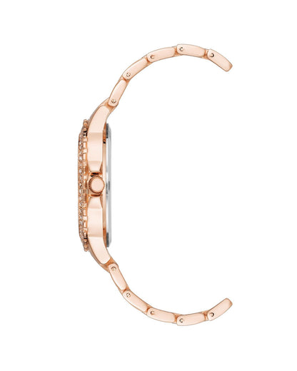 Rose Gold Fashion Watch with Rhine Stone Facing One Size Women-Women&