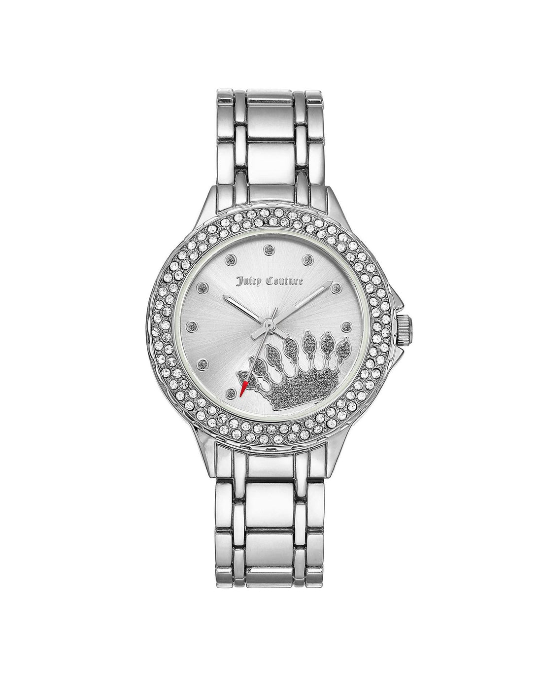 Silver Metal Fashion Watch with Rhine Stone Facing One Size Women-Women&