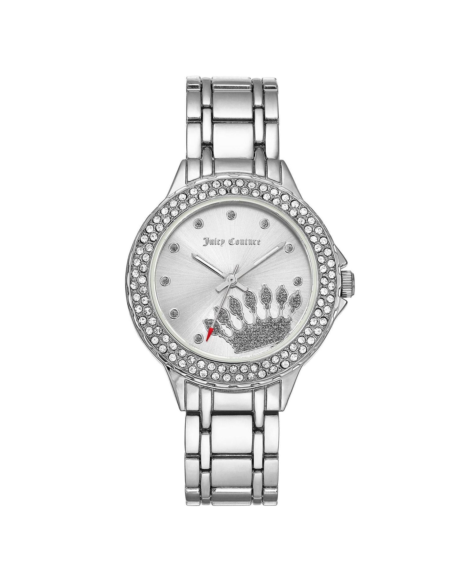 Silver Metal Fashion Watch with Rhine Stone Facing One Size Women-Women&