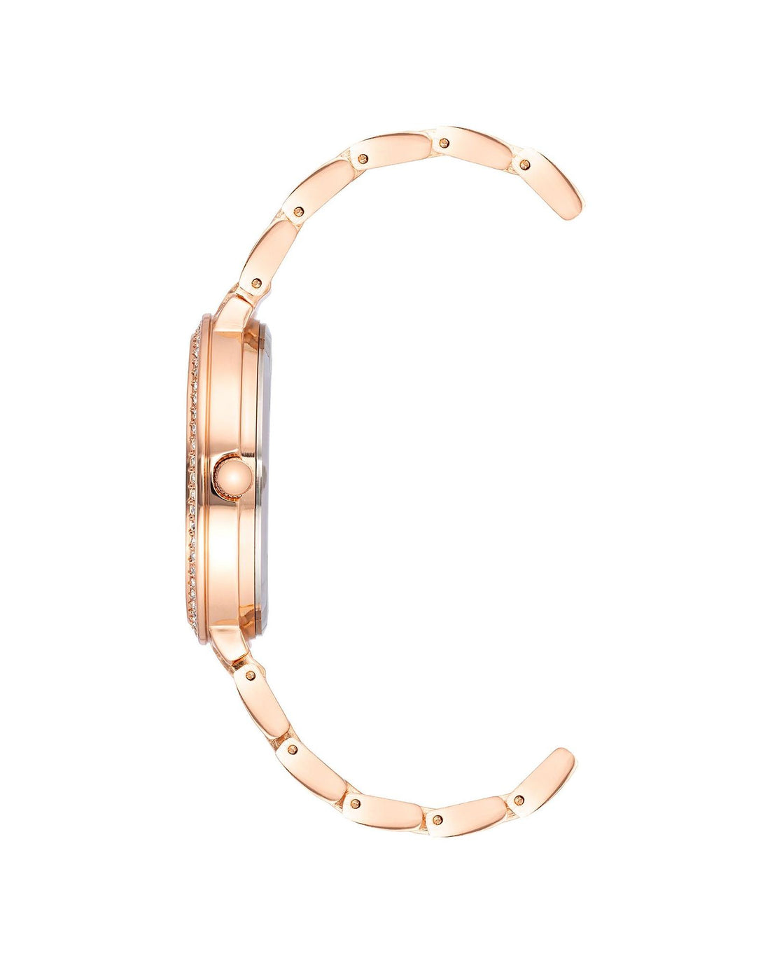 Rose Gold Metal Fashion Watch with Rhine Stone Facing One Size Women-Women&