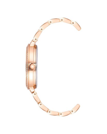 Rose Gold Metal Fashion Watch with Rhine Stone Facing One Size Women-Women&