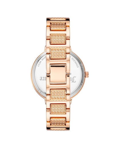 Rose Gold Metal Fashion Watch with Rhine Stone Facing One Size Women-Women&