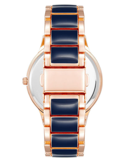 Rose Gold Analog Fashion Watch with Rhinestone Detail One Size Women-Women&