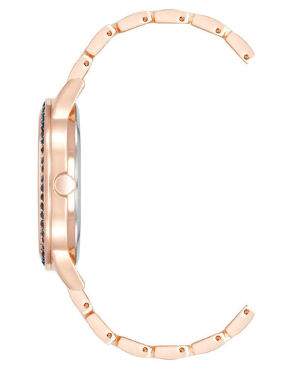 Rose Gold Analog Fashion Watch with Rhinestone Detail One Size Women-Women&