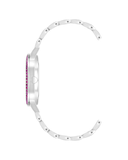 Silver Analog Fashion Watch with Rhine Stone Detailing One Size Women-Women&