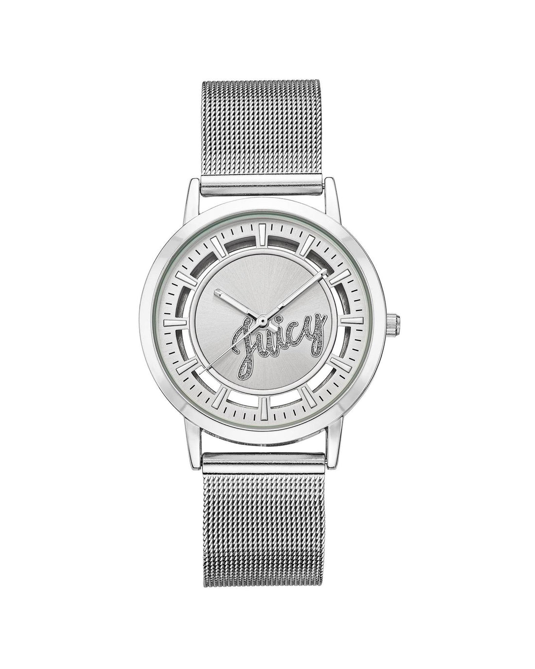 Silver Analog Quartz Bangle Watch with Rhinestone Detail One Size Women-Women&