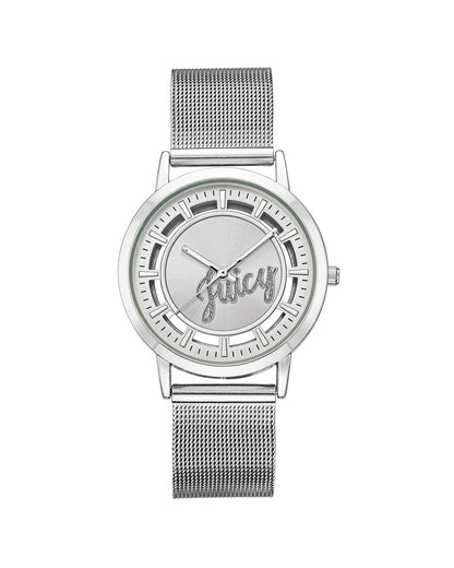 Silver Analog Quartz Bangle Watch with Rhinestone Detail One Size Women-Women&