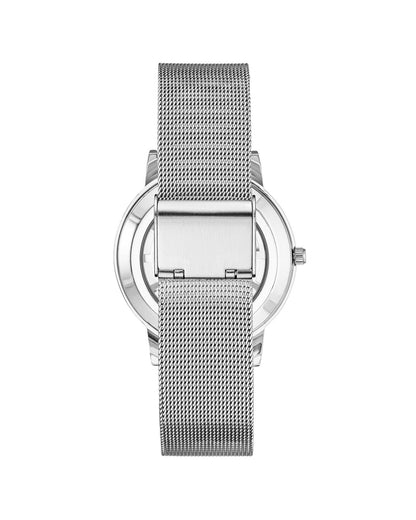 Silver Analog Quartz Bangle Watch with Rhinestone Detail One Size Women-Women&