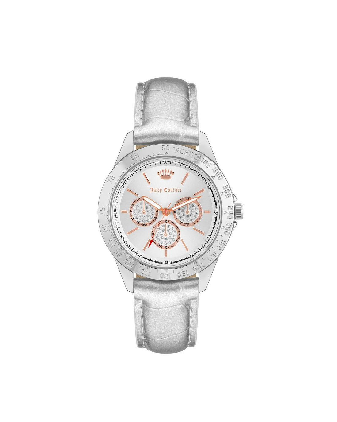 Silver Rhinestone Fashion Watch with Leatherette Strap One Size Women-Women&